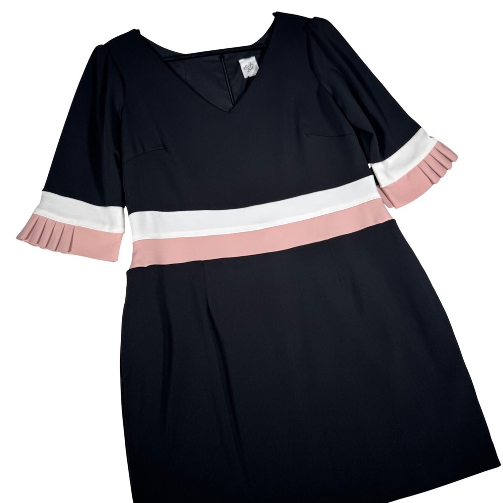 Camilyn Beth Black Colorblock Pleated Sleeve Shift Dress Womens 14* | Mod